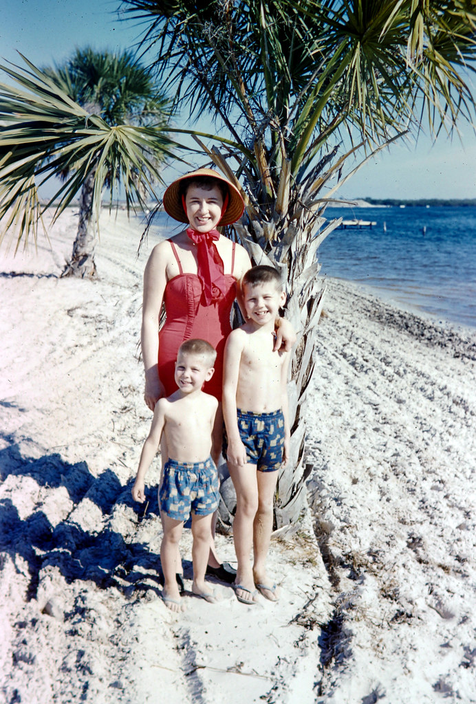 Esther with Ernest and Edwin on the beach in Florida, about 1960. Esther with Ernest and Edwin on the beach in Florida, about 1960.